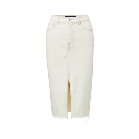 Veronica Beard Breves Midi Jean Denim Skirt Womens 0 Cream Ivory Front Slit Ecru - Picture 1 of 15